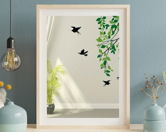 Wall Art – Botanical Birds Print, Nature Home Decor