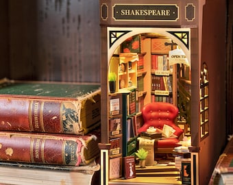 Book Nook Shelf, Miniature Bookstore Decor, Bookshelf Insert Decor, DIY Book Nook Kit, Decor Gift for Book Lovers, Wooden Booknook Decor