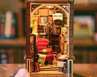 Estantería para rincón de lectura, decoración de librería en miniatura, decoración para estantería, kit de bricolaje para rincón de lectura, regalo decorativo para amantes de los libros, decoración de madera para rincón de lectura