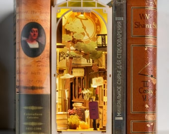 Estantería para rincón de lectura, decoración de librería en miniatura, decoración para estantería, kit de bricolaje para rincón de lectura, regalo decorativo para amantes de los libros, decoración de madera para rincón de lectura