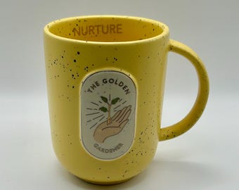 Anthropologie “The Golden Gardener” Mug – Yellow Speckled Stoneware 16 oz