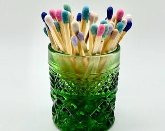Vintage L.E. Smith Green Cut Glass Toothpick Holder | Repurposed Match Holder