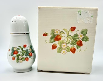Vintage 1979 Avon Strawberry Porcelain Sugar Shaker, Original Box, 22K Gold Trim