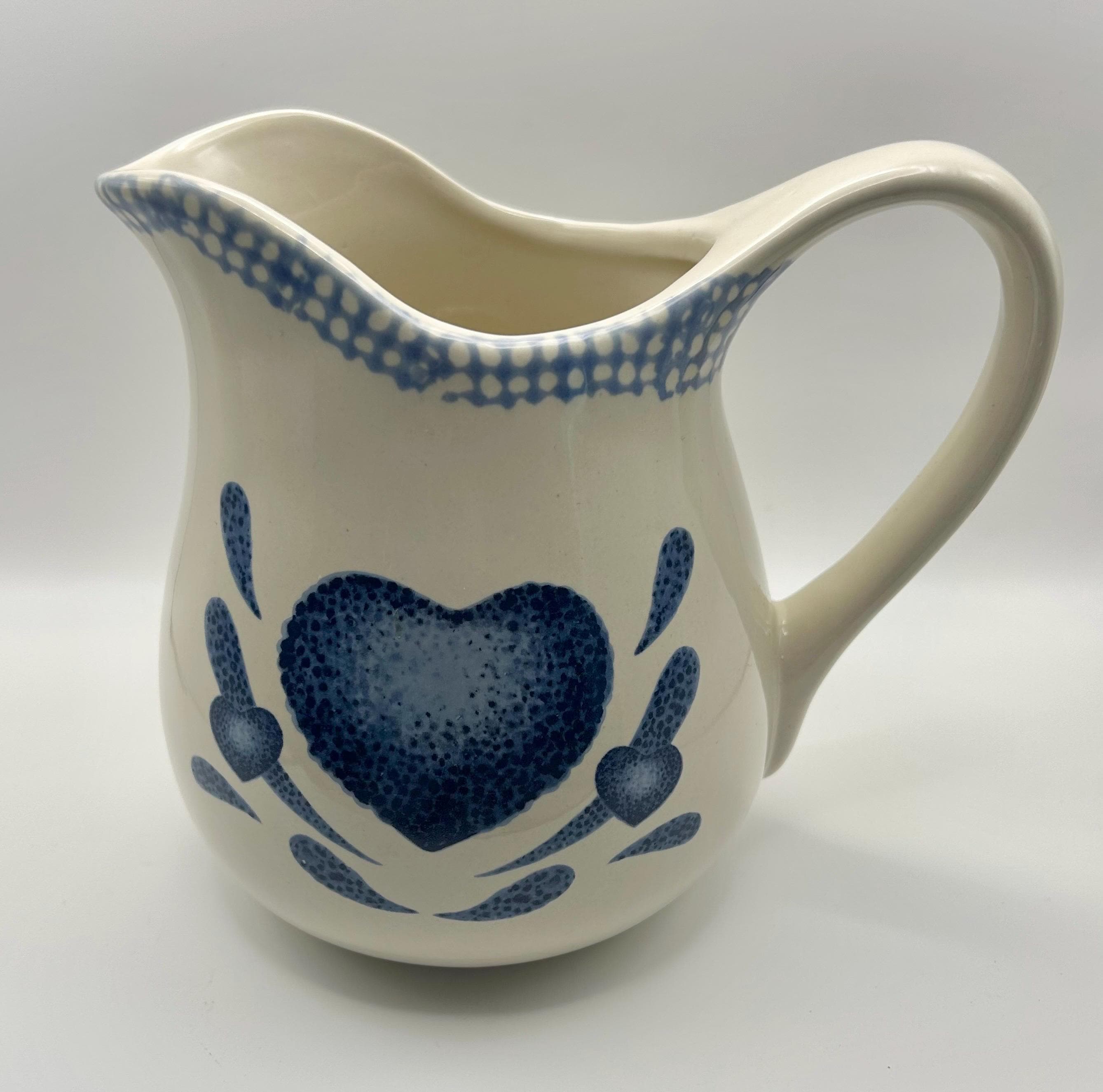 Vintage Spongeware Stoneware Pitcher – Blue Heart Pottery / Farmhouse ...