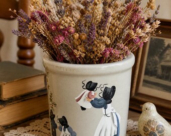 Vintage Robinson Ransbottom Crock | Hand Painted & Signed by Ada Bland | Americana Folk Art Pottery