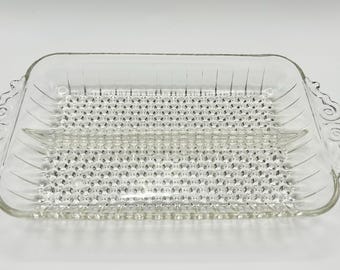 Vintage Anchor Hocking Clear Glass Divided Relish Tray | Hobnail & Ray Pattern