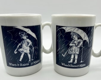 Vintage Morton Salt Girl Mugs – 1914 & 1921 Logos, “When It Rains It Pours”