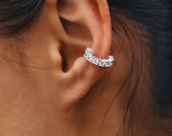 Silver Cartilage Earrings, Pave Ear Cuff, 925 Sterling Silver Triple Band Cuff, No Piercing Earring, Sparkling CZ Wrap, Jewelry Gift