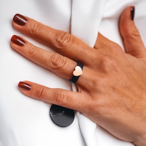 Rubber Heart Ring, 925 Sterling Silver & Real Gold, Unique Aesthetic Ring, Modern Minimalist Jewelry, Statement Gift for Her