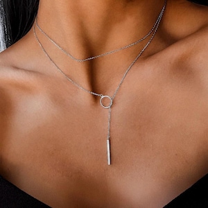 Sterling Silver Tie Necklace, Long Lariat Necklace, Rhodium Plated Versatile Silver Chain, Layering Necklace, Wrap Around Silver Necklace