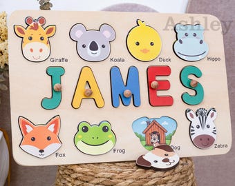 Pussel med djur, Lärande leksak för småbarn, Montessorileksak, Första födelsedagspresent, Julklappar, Pedagogiska leksaker, Babyshowerpresent