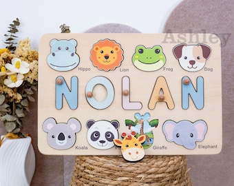 Cadeau personnalisé pour bébé, jouet en bois Montessori, cadeau de premier anniversaire, cadeaux pour enfants, cadeau personnalisé puzzle de nom en bois pour garçons et filles