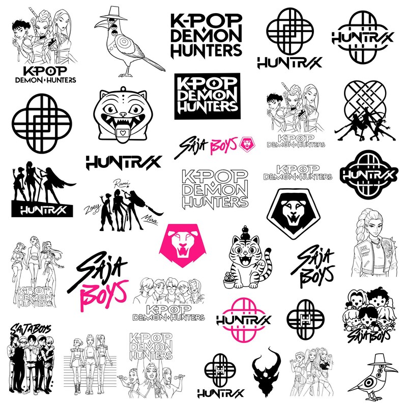 Kpop Demon Hunter PNG SVG, Camiseta de Grupo de Ídolos Kpop, Design PNG Huntrix, Bandas Saja Boys Girls PNG, Fãs de Huntrix, Download Digital imagem 3