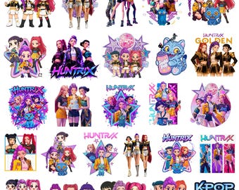 30 Kpop Demon Hunter PNG, Maglietta Kpop Idol Group, Design Huntrix png, Saja Boys Girls Bands Png, Fan di Huntrix, Download digitale