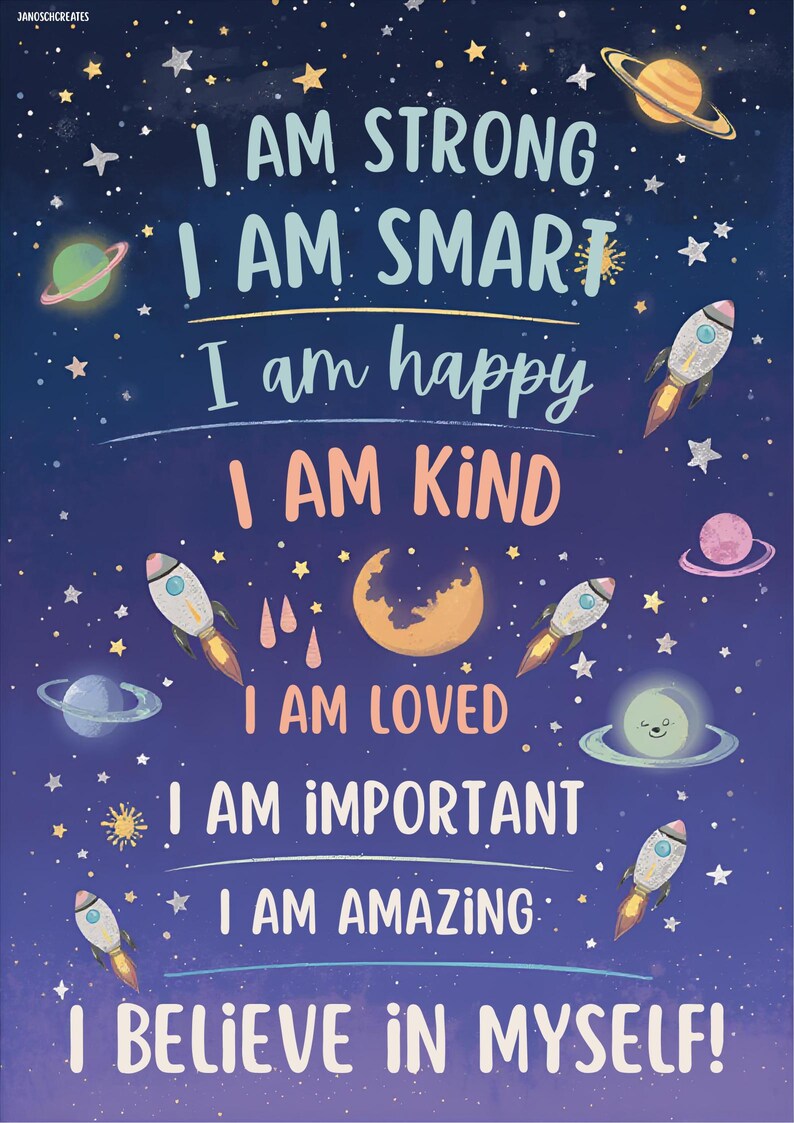 Space Affirmations Poster for Kids | Motivational Digital Download ...