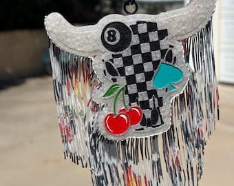 Checkered 8 Ball Cherry Bull Skull Car Air Freshener, Freshie