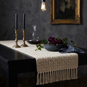 Bohemian Striped Crochet Table Runner Pattern, Lace Fringe (Digital Download)