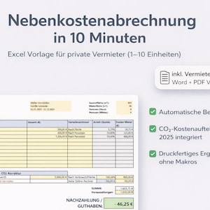Utility bill template (Excel) for landlords | Create a private utility bill | CO2 cost allocation 2025