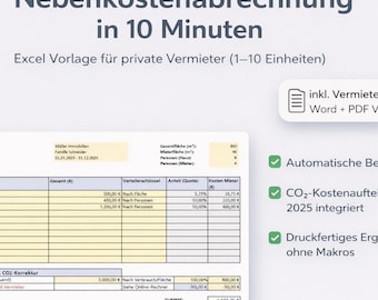 Nebenkostenabrechnung Vorlage Excel für Vermieter | Betriebskostenabrechnung privat erstellen | CO2 Kostenaufteilung 2025