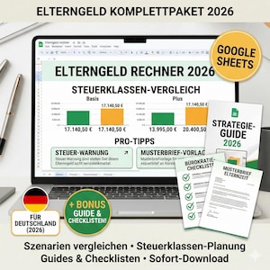 Budget Planer Baby Elterngeld Rechner 2026 Google Sheets | Finanzplaner Baby, Strategie-Guide, Checkliste & Musterbrief Vorlage