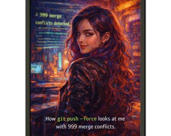 Cyberpunk Coding Poster – "Entwicklerdesign ""Git Push Force""."