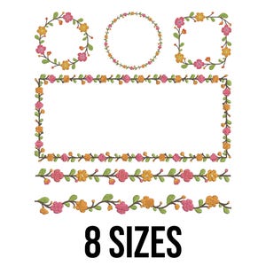 Disegno per ricamo di cornici floreali ornamentali - Bordo angolare con cornice floreale - File di ricamo per mini macchine da ricamo - 8 dimensioni