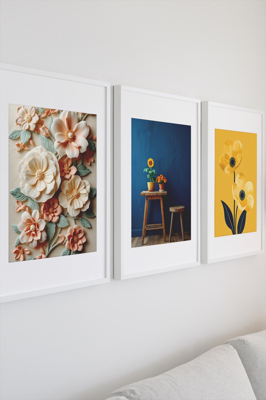 Triptych Floral Wall Art Set of 3, Botanical Flower Prints, Modern ...