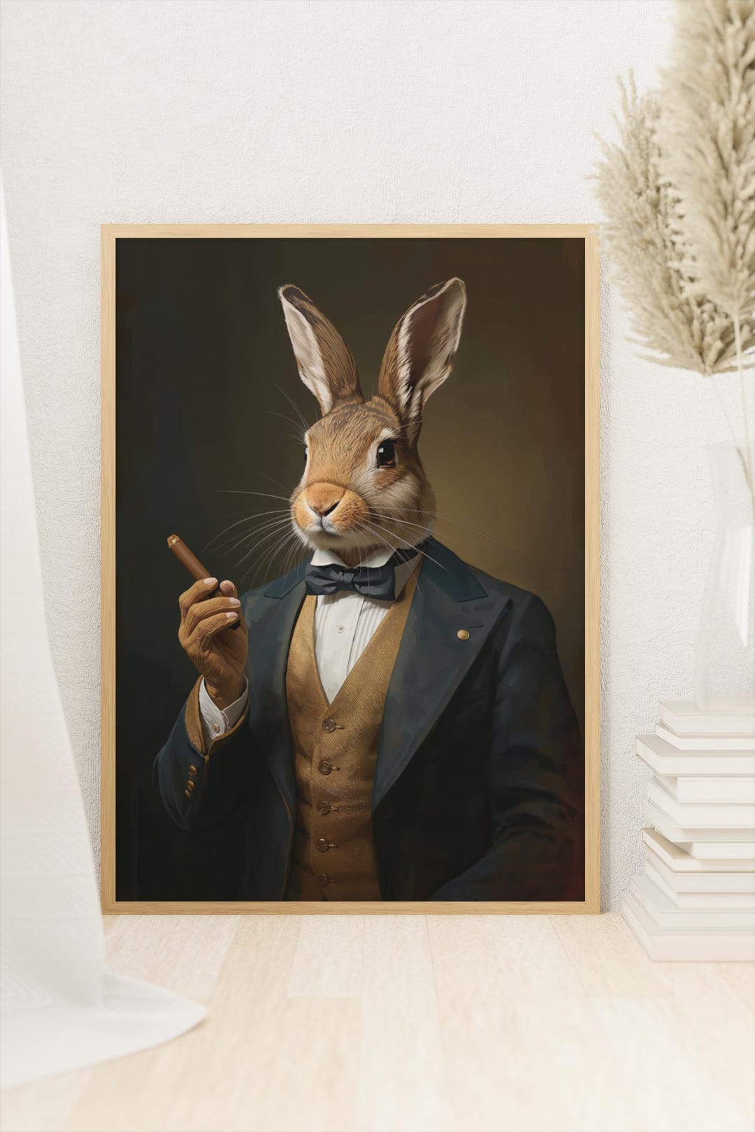 Dapper Rabbit Art Print, Anthropomorphic Animal Portrait, Cigar Bunny ...