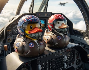 Top Gun 40th Anniversary Maverick Pilot Rubber Duck,Goose Pilot Duck, Aviator Bath Toy, Movie Collectible, Fighter Pilot Gift, Top Gun Decor