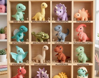 Pacchetto di 16 modelli di dinosauri all'uncinetto, Amigurumi Dinosauri in PDF, Peluche adatti ai principianti (Download immediato)
