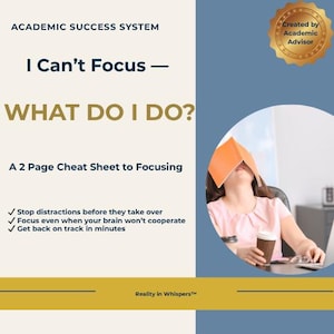 Focus Cheat Sheet for Students – ADHD Study Help, Concentration Strategies (PDF)