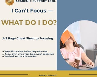 Focus Cheat Sheet for Students – ADHD Study Help, Concentration Strategies (PDF)