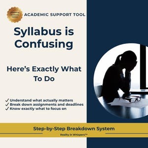 May include: A promotional graphic with the text "Syllabus is Confusing." The image includes a silhouette of a person and bullet points: "Understand what actually matters," "Break down assignments and deadlines," and "Know exactly what to focus on."