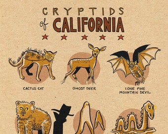 Famous Cryptids of California 5 x 7 Print