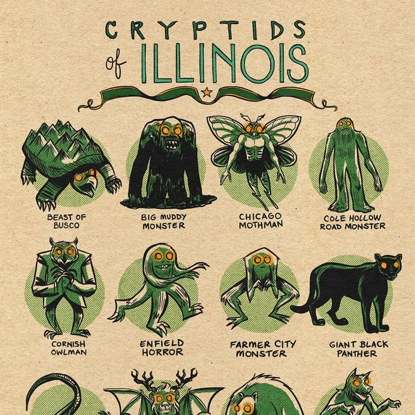 Famous Cryptids of Illinois 11 x 14 Print