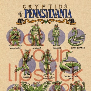 Famous Cryptids of Pennsylvania 5 x 7 Print