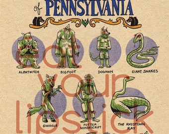 Famous Cryptids of Pennsylvania 5 x 7 Print