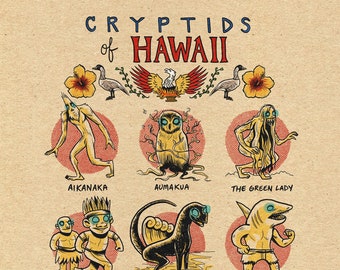 Famous Cryptids of Hawaii 11 x 14 Print