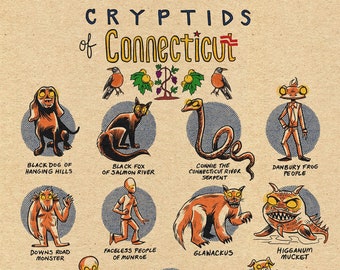 Famous Cryptids of Connecticut 5 x 7 Print