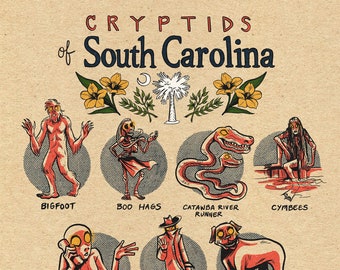 Famous Cryptids of South Carolina 5 x 7 Print