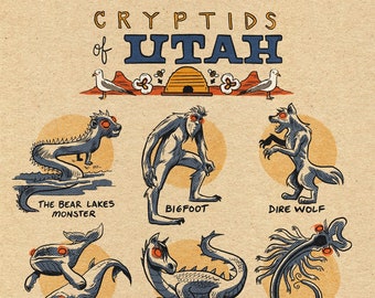 Famous Cryptids of Utah 5 x 7 Print