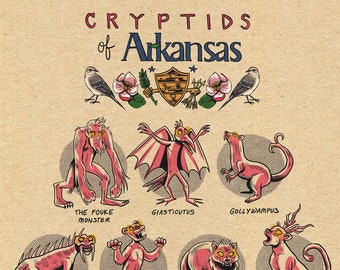 Famous Cryptids of Arkansas 5 x 7 Print