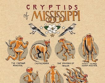 Famous Cryptids of Mississippi 5 x 7 Print