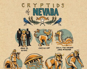 Famous Cryptids of Nevada 5 x 7 Print