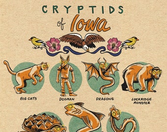 Famous Cryptids of Iowa 5 x 7 Print