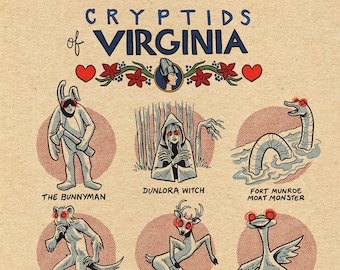 Famous Cryptids of Virginia 5 x 7 Print