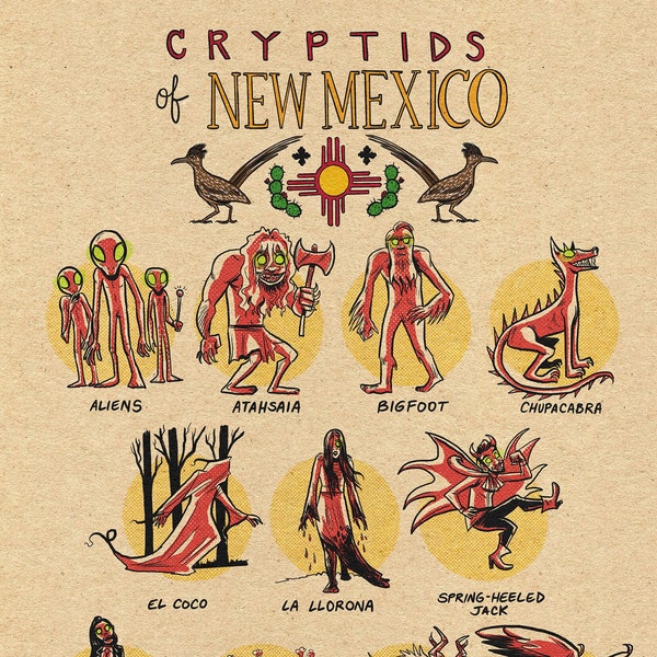 Famous Cryptids of New Mexico 5 x 7 Print