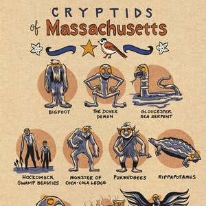 Beroemde Cryptids of Massachusetts 5 x 7 print