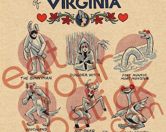 Famous Cryptids of Virginia 5 x 7 Print
