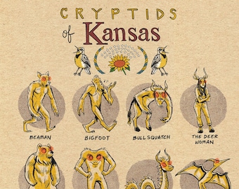 Famous Cryptids of Kansas 5 x 7 Print